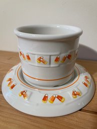 Candy Corn Painted Two Piece Longaberger Pottery Candy Dish