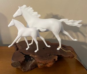Vintage 1970s John Perry Mare And Foal White Horse Sculpture