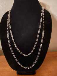Vintage Extra Long Silver Tone Chain Link Monet Necklace