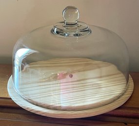 Beautiful Wooden Cake Plate With Heavy Glass Lid