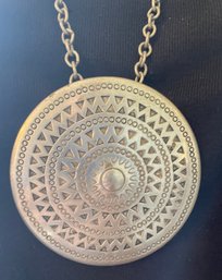 Vintage Pewter Tone Necklace With Large Medallion Pend