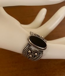 Vintage Sterling Silver With Black Onyx Stone Ring