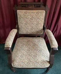 Vintage Upholstered Chair With Padded Arm Rests