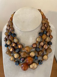 Super Pretty Four Stranded Brown Beaded Choker Necklace