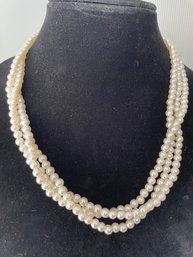 Pretty Triple Stranded Vintage Pearl Necklace
