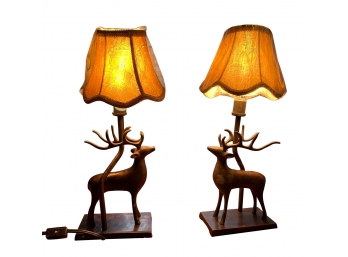 Pair Of Vintage Cast Iron Deer Table Lamps