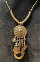 Vintage Brass Colored Medallion Necklace