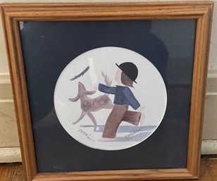 Framed Painting Of Dog Boy Playing Fetch Signed 90Graebner