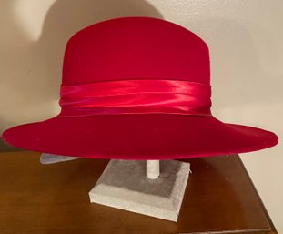 Doeskin Red Felt Hat With Ear Warmer Ties
