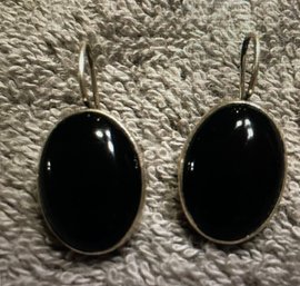 Vintage Black Onyx Sterling Pierced Earrings