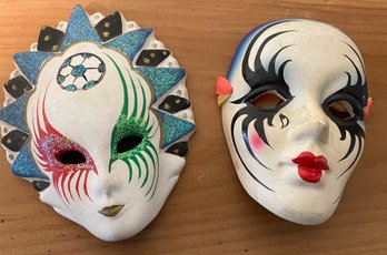 Two Mini Porcelain/ceramic Painted Wall Decor Masks