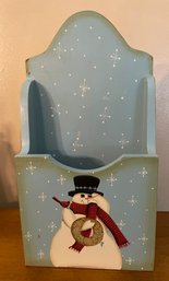 Handpainted Wooden Snowman Card Or Flower  Holder