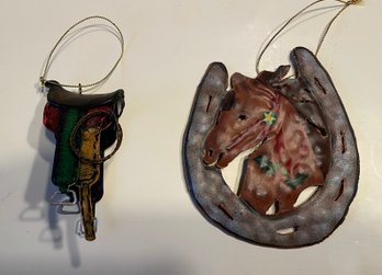 Pair Of Tin Hanging Equestrian Ornament