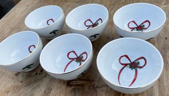 Set Of Six Porcelain Painted Holiday Bowls