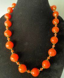 Bright Orange  Vintage Beaded Necklace