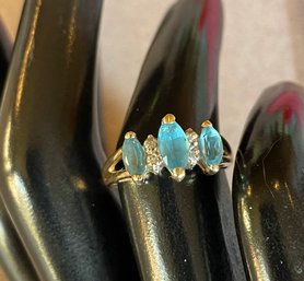 Blue Topaz Marquise Cut 14kt Gold Ring