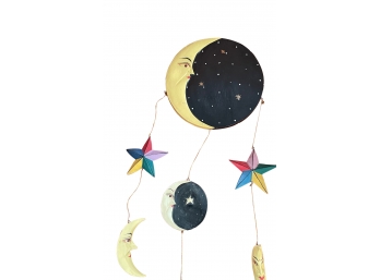 Vintage Hand Painted Moon And Stars  Windchime