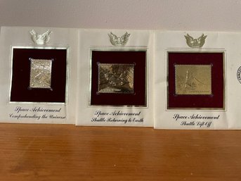 Trio Of Vintage Space Achievement 22kt Gold Foil Replica  Stamps
