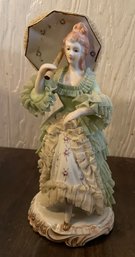 Very Pretty Ceramic Doll With Cloth Dress