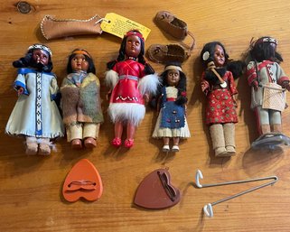 Vintage Lot Of Native American Dolls And Accessories