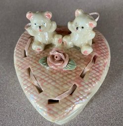 Very Pretty Bear And Heart Trinket Container With Lid