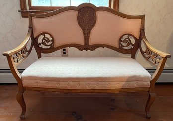 Beautiful Vintage Victorian Carved Wood And Cushioned Bench