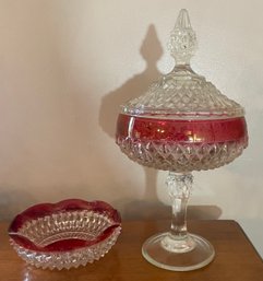 Matching Vintage Pedestal Candy Dish And Bowl