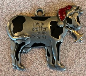 Pewter Cow Christmas Ornament