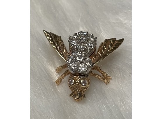 Vintage 14kt Gold Bumblebee Pin With Diamond Chips