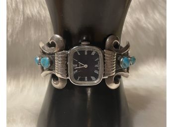 Sterling Silver And Turquiose Cuff Watch