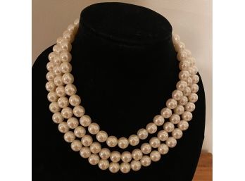 Vintage Three Stranded Choker Pearl Necklace