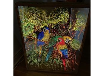 Vintage Tropical Bird Colorful Electric Light Up Standing Mirror