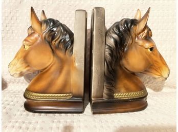 Very Early Ceramic Horse Bookends With HorsesHoes