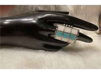 Turquoise And Agate Sterling Silver Ring, Size 8