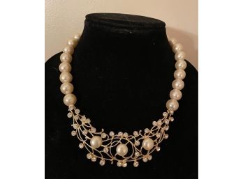 Abolutel Gorgeous Gold Toned Pearl Choker Costume Necklace