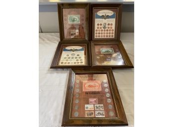 Lot Of Vintage Framed Coins & Stamps