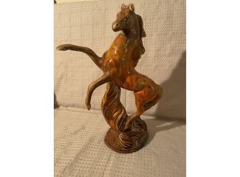 Vintage Rearing Horse Glazed Ceramic Statue