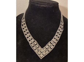 Early Costume Silver And Crystal Bling Necklace With Matching Earrings