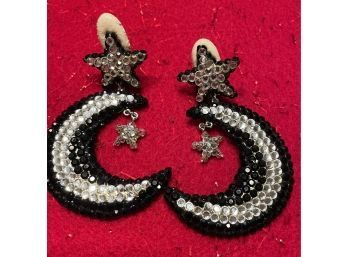 Pair Of Moon And Star Bling Clip On Earrings