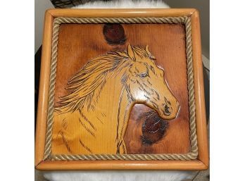 Vintage Hand Carved Wooden Horse In Frame