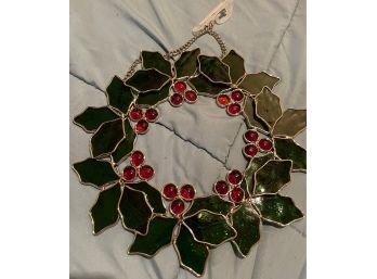 Set Of Four Hanging Stained Glass Christmas Wreaths