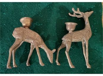 Two Vintage Small Bronze Colored Deer Candle Holders