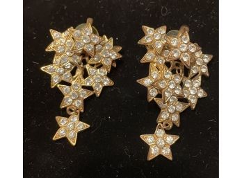 Vintage Pair Of Gold Toned Star Bling Pierced Earings