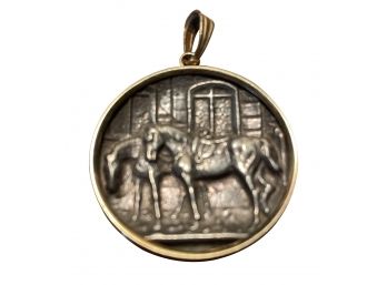 Very  Early Horse Coin Pendant Encased In 14 Kt Gold
