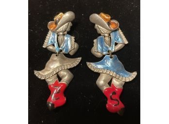 Pair Of Vintage Don-Lin Pierced Cowgirl Earrings