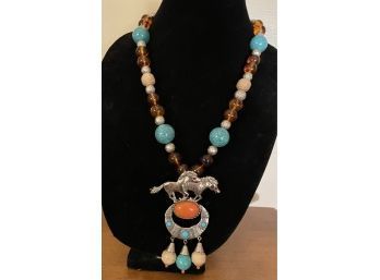 Big Bold And Beautiful Beaded Horse Necklace
