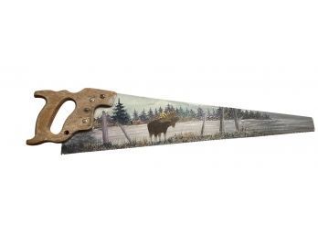 Vintage Hand Painted Saw,  With Double Sided Moose Scene