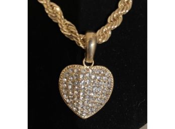 Vintage Goldtoned Chain Necklace With Bling Heart