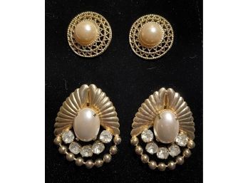 Vintage Clip On Earrings, Gold Toned
