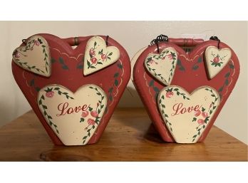 Pair Of Valentines Wooden Baskets